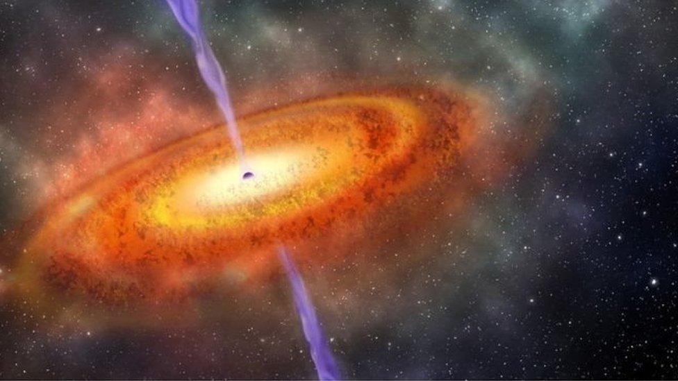 Ilustración de un agujero negro supermasivo. Crédito: NASA