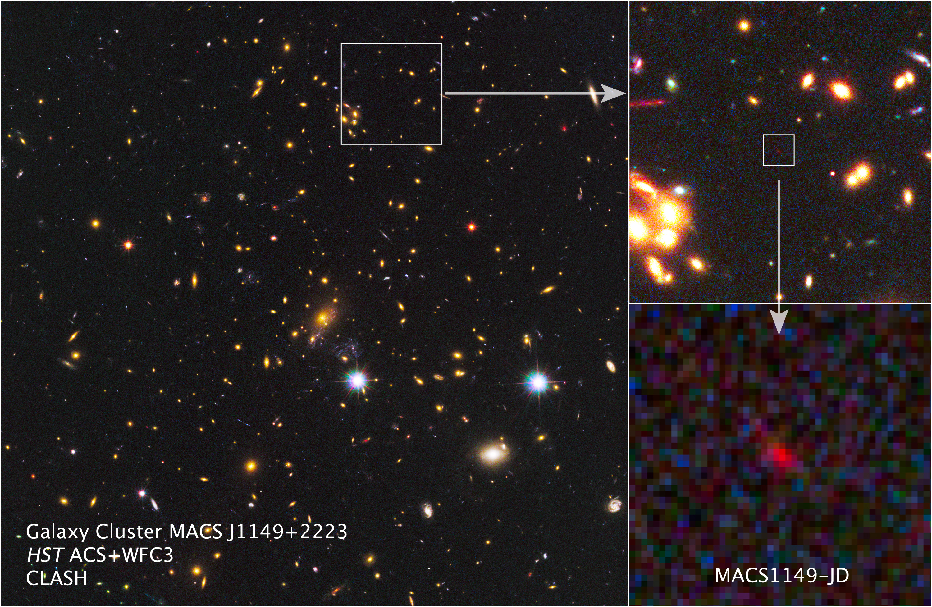 La galaxia MACS1149-JD, una de las más distantes conocidas. Se cree que pudo formarse hace unos 13.500 millones de años.